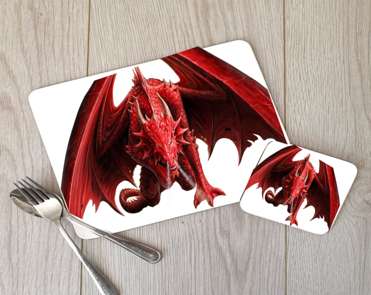 Dragon Hardboard Placemat and Coaster Set, Dragon Table Setting